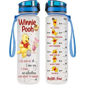 Pooh 32 Oz Water Track Bottle, As Soon As Saw You Water Bottle With Time Marker, Pooh Bear Motivational Insulated Water Bottle, Gifts For Family Friend