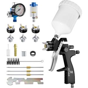LVLP Air Spray Gun Premium Kit with 1.3/1.5/1.7mm Nozzle & Air Regulator,Automotive Paint Sprayer, for Cars & House DIY Painting Gun(Black)