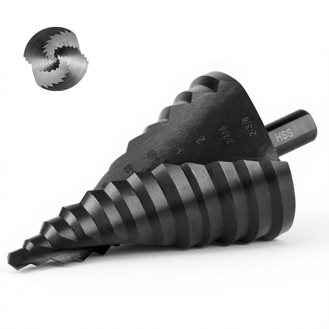 Lichamp Jumbo 2-3/8" Unibit Step Drill Bit for Metal, Extra Large Drill Stepper Bit for Hard Metal Heavy Duty, 12 Sizes from 1/4" to 2-3/8", Spiral Grooved, C5BK