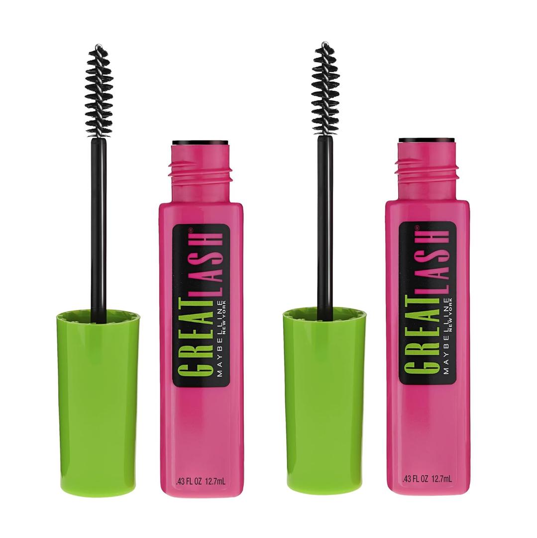 Maybelline Great Lash Washable Mascara Makeup, Volumizing Lash-Doubling Formula That Conditions As It Thickens, Very Black, 2 Count (0.43 Fl Oz (Pack of 2))