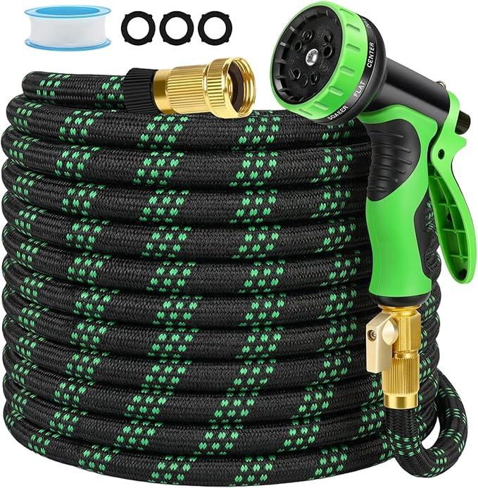 Expandable Garden Hose - 100 ft Expanding Water Garden Hoses, No Kink Lightweight Flexible Hose with 3/4" Solid Fittings and 4-Layer Latex Cores - 100ft Retractable Stretch Car Washing Pipes