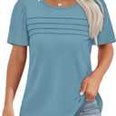 OFEEFAN Womens T Shirts Short Sleeve Tops Dressy Casual Blouses Spring Summer Outfits Flowy Pleated Front Scooped Neck (X-Large, Turquoise)