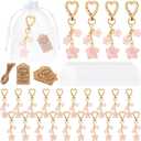 24 Set Pink Flower Keychains Bulk Party Favors Daisy Keyring Flower Keychain Present with Thank You Tags Organza for Guests Women Bag Wallet Purse Charms Christmas Gifts Wedding Bridal Supplies