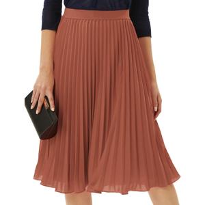 GRACE KARIN Pleated Midi Skirt for Women,Summer Chiffon Elastic High Waist Knee Length Skirts, Swing A-Line Boho Outfits (L)
