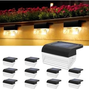 Solar Fence Lights, 8 Pack Waterproof LED Solar Deck Lights Outdoor, Solar Lights for Outside, IP44 Waterproof, Patio, Stairs,Yard,Warm White/Color Changing Lighting