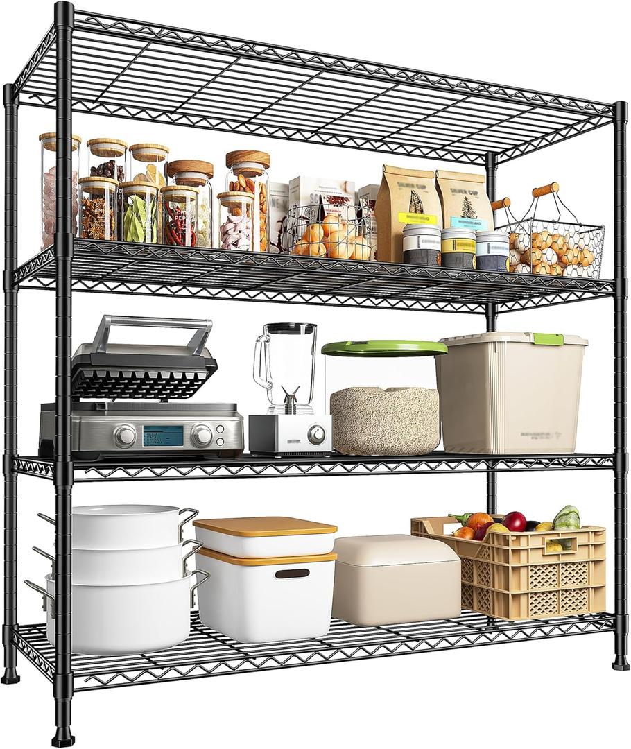 45 "W Metal Shelving Unit 4 Tier Storage Shelves Adjustable Wire Shelving Metal Shelf Pantry Shelves Wire Rack for Kitchen Pantry Utility Room Garage 45 "W x 59.4 "Hx 13.5" D, Black
