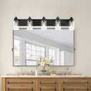 5-Light Black Bathroom Vanity Lights, 37" Modern Farmhouse Wall Sconces with Clear Glass Shade, Bathroom Wall Lamp for Mirror Bedroom Hallway Living Room Cabinet