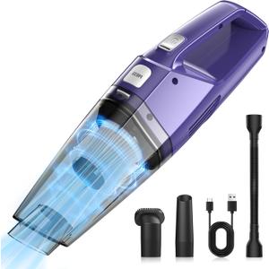 Handheld Vacuum Cordless,Car Vacuum Cleaner Portable with Powerful Suction/Multi Accessories,Low-Noise Lightweight Mini Hand Vacuum Cordless Rechargeable for Car,Office and Home Cleaning (Purple)