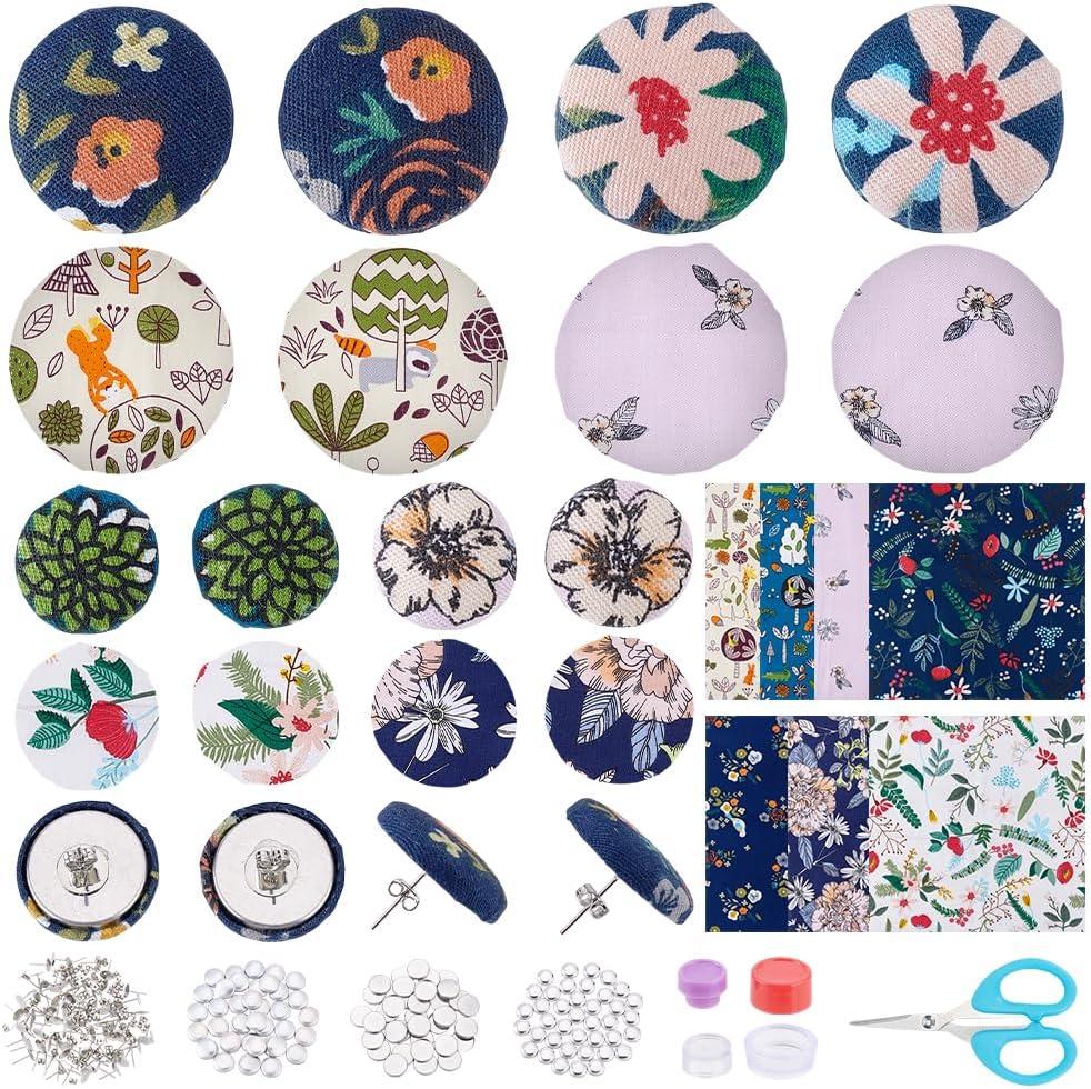 WEBEEDY 50 Sets 5 Styles Button Stud Earring Making Kit Embroidery Flower Covered Button Earring Kit, Earring Posts and Backs DIY Earring Findings for Jewelry Making, Unique Gift for Women