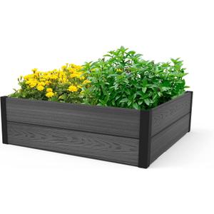 Keter 48" X 48" inches Wood Look Raised Garden Bed, Durable Outdoor Herb Garden Planter for Vegetables, Flowers, and Succulents, Grey