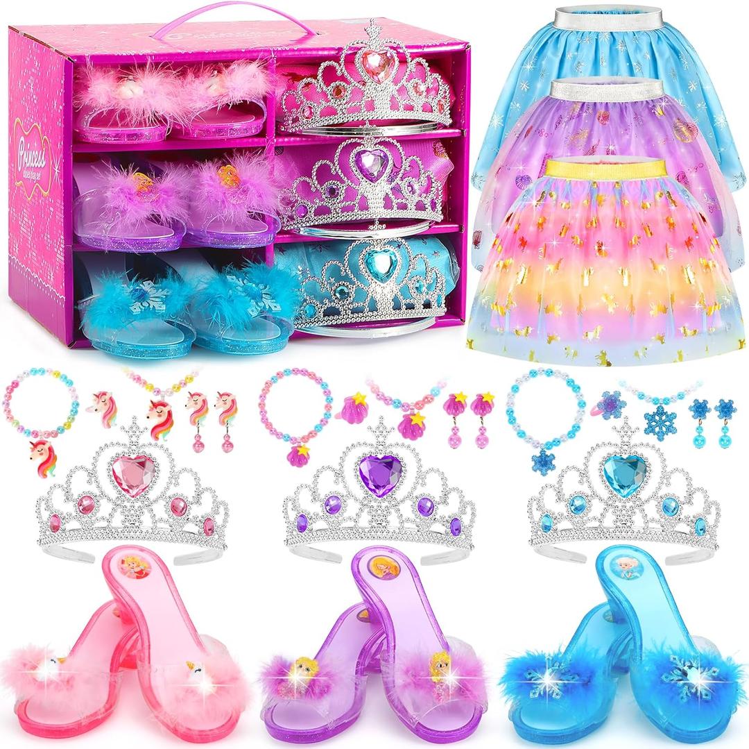VGOFUN Princess Dress Up Shoes Set, Princess Dress Up Toys Toddler Jewelry Boutique Kit Girls Dress Up Clothes with Princess Shoes Role Play Birthday Party Toys Gifts for Little Girls 3,4,5,6 Years
