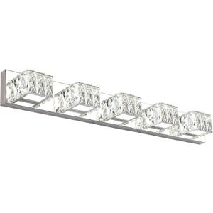 5 Lights Bathroom Vanity Light - Crystal Modern Bathroom Light Fixtures - 30W Dimmable Vanity LED Lights for Restroom - Chrome Bath Light bar Cool White Light, 34.6"-5 Lights