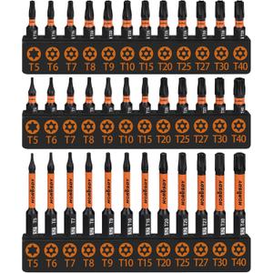 HORUSDY Torx Bit Set, 36pcs Security Torx Bit Set,Tamper Proof Star Bits (T5-T40) for Impact Driver, S2 Steel Screwdriver 1" & 2.3" Long,Torque Security Bits with Storage Box