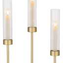 Hewory Gold Hurricane Candle Holders: Brass Candlestick Holders Set of 3 Tall Taper Candle Holders for Candlesticks Candle Sticks Holder Decor for Table Centerpiece Wedding Party Christmas Decorations