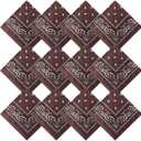 Suhine 12 Pcs Bandanas Bulk for Women Men 22 x 22 Inch Paisley Headband Cowboy Handkerchief Summer Beach Party Costume (Coffee)