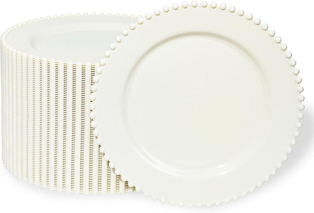 72 Pcs Party Plates Dinner Plate, 10 Inch Ivory Plastic Plate Disposable Heavy Duty,Fancy Ivory Charger Disposable Plastic Plate for Party Wedding Bridal Showers