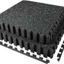 AIRHOP 0.56in Thick 48 Sq Ft Exercise Equipment Mats, 12 Tiles Upgraded Rubber Top with High Density EVA Foam, Large Interlocking Puzzle Gym Flooring for Home Gym, Heavy Weight Workout, 24 x 24in