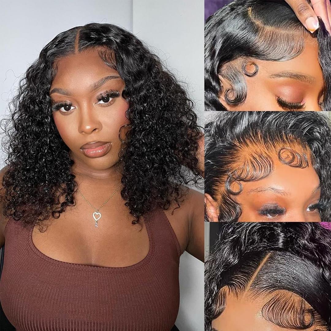 Pixie Cut Wig Human Hair Stylish Curly Short Bob Wig Deep Wave 13x4 Lace Front Glueless Curly Human Hair Wigs for Black Women Natural Look Full Volume Lace Frontal 12 Inch
