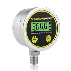 Atsafepro 300 PSI Digital Pressure Gauge- Stainless Steel Industrial Grade, 2.9-Inch LCD Display, Water Pressure Gauge with 1/4-Inch NPT Bottom Thread, Measuring Hydraulic, Oil, Water, and Barometric