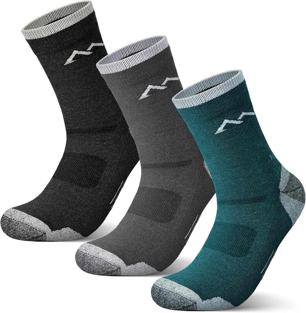 innotree 3 Pack Men's Merino Wool Hiking Socks, Micro Crew Cushioned Hiking Walking Thermal Moisture Wicking Trekking Socks, X Large