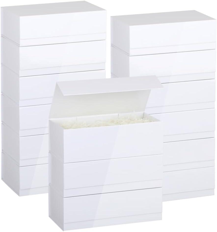 Magnetic Gift Box with Lid 15 Pack 9.5X6X3 Inch White Gift Boxes Bulk Packaging for Small Business Bulk Gift Boxes for PresentsBridesmaid Proposal BoxCrinkle Cut Paper Shred