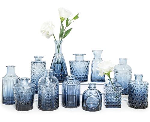 Amazon.com: SUPMIND Glass Bud Vase Set of 12, Small Blue Flower Vases for Centerpieces in Bulk, Mini Vintage Vase for Wedding, Home,Table Decoration : Home & Kitchen