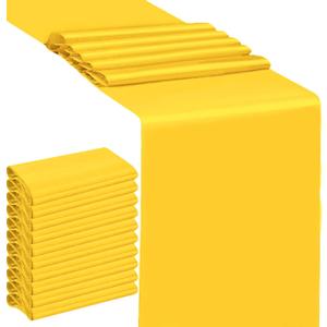 10 Pack Wedding Satin Yellow Table Runners 12 X 108 Inches Table Runner for Party Birthday Banquet Bridal Shower Baby Shower Engagement Tables Decorations - Yellow