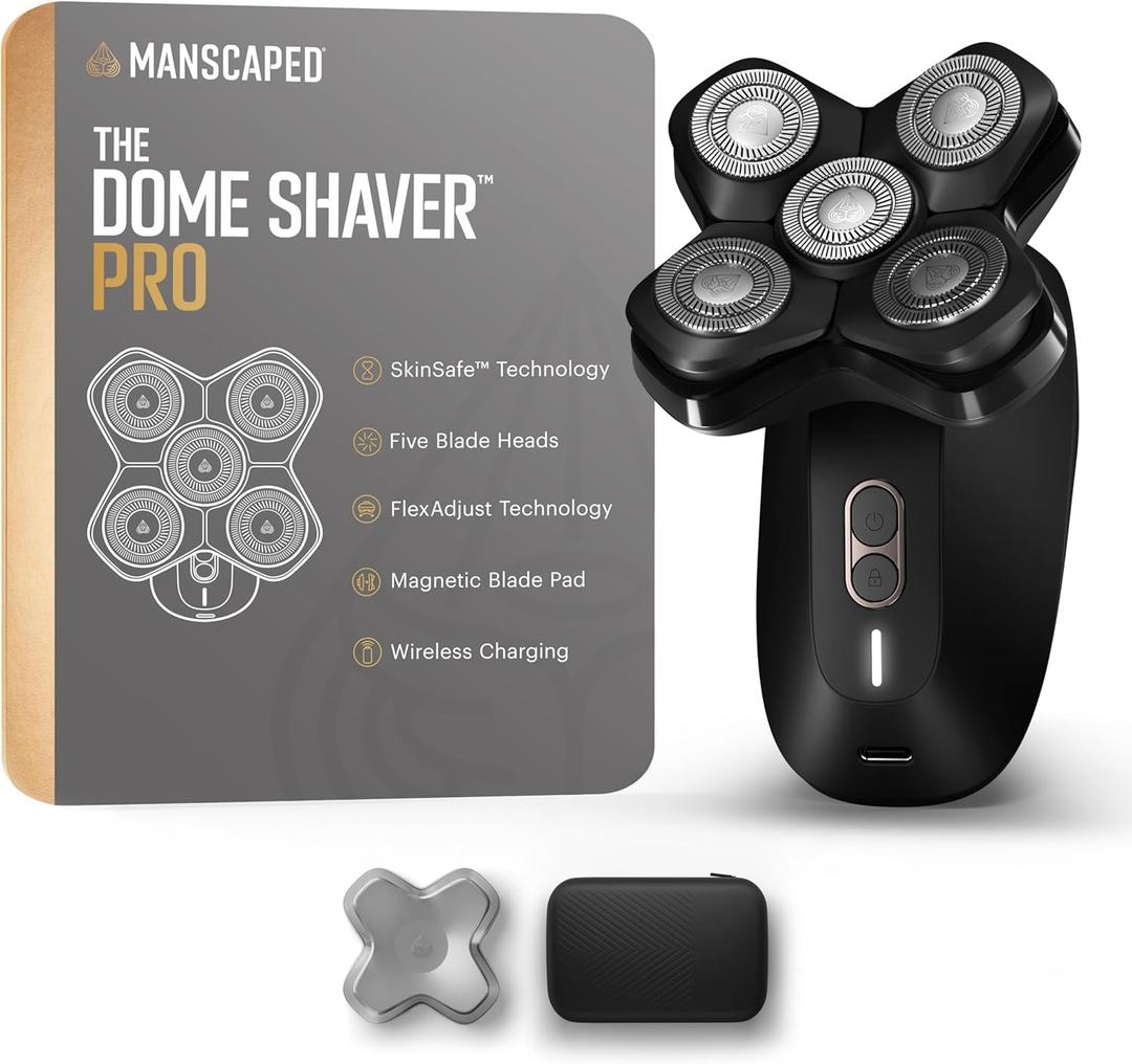 MANSCAPED The Dome Shaver PRO Head Shaver for Bald Men  Five Rotary Blade Design with SkinSafe & FlexAdjust Technology, Waterproof, USB-C & Wireless Charging Compatible with Travel Lock