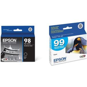 Epson T098 Claria Hi-Definition - -Ink Standard Capacity Black - -Cartridge (T098120) for Select Artisan Printers & T099 Claria Hi-Definition -Ink Standard Capacity Cyan -Cartridge