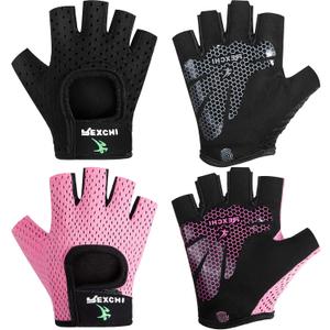 Geyoga 2 Pairs Workout Gloves Adjustable Weight Lifting Gym Exercise Training Breathable Workout Gloves with Full Palm Protection for Men and Women Fitness, Biking, Pull up (Medium, Black, Pink)