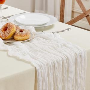 White Cheesecloth Table Runner 10FT Long Boho Gauze Table Runner Rustic Sheer Runner for Spring Summer Graduation Wedding Bridal Baby Shower Birthday Party Table Decor Easter Decorations
