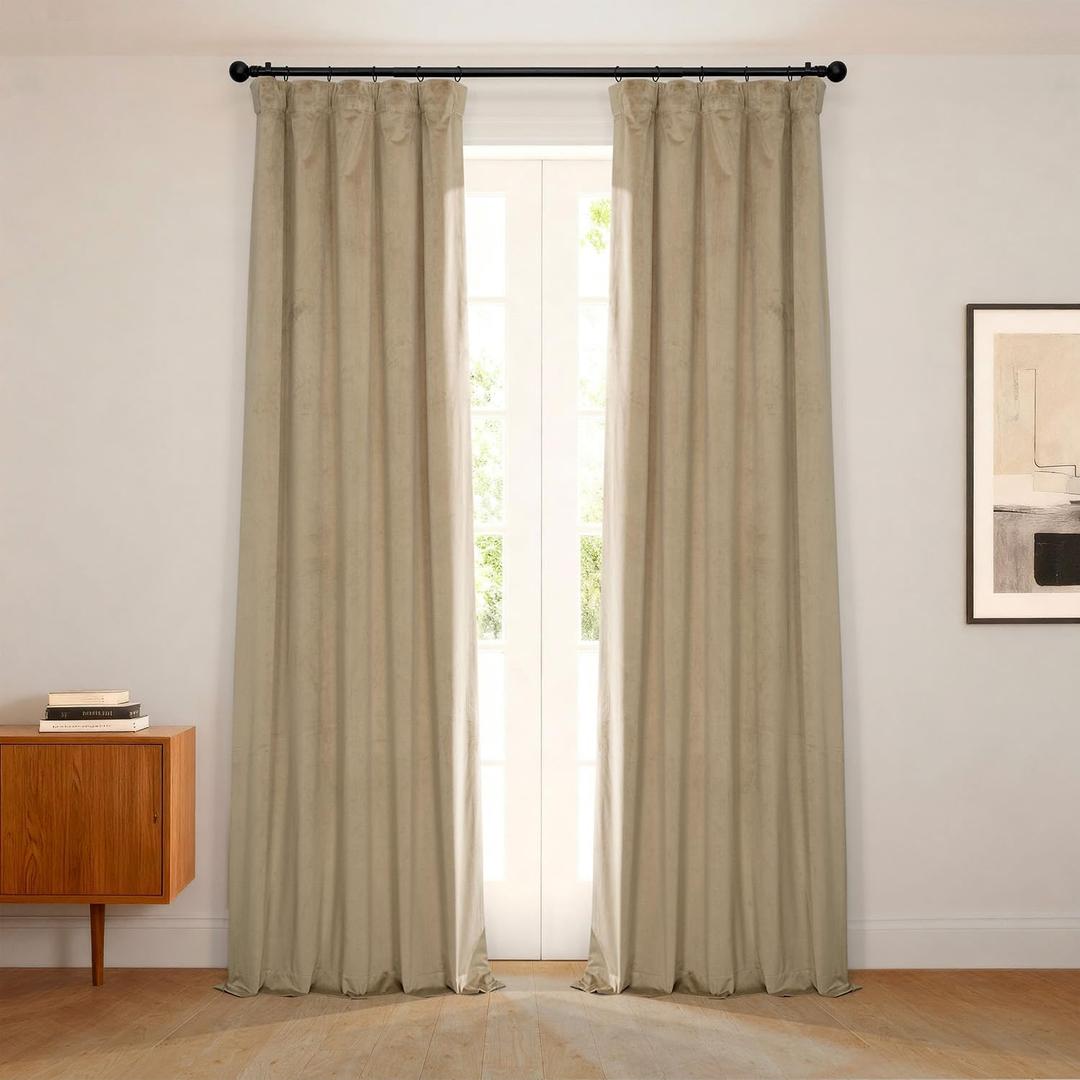 HPD Half Price Drapes Heritage Plush Velvet Curtains 108 Inches Long Room Darkening Curtains for Bedroom & Living Room 50W x 108L, (1 Panel), Museum Taupe