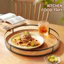 Defined Deco 12in Decorative Tray-Round Serving Tray with Metal Handle-Decorative Trays for Home Decor,Living Room Decor,Coffee Table Decor,Rustic Wooden Tray for Kitchen Table Decor,Dining Table. (Brown)