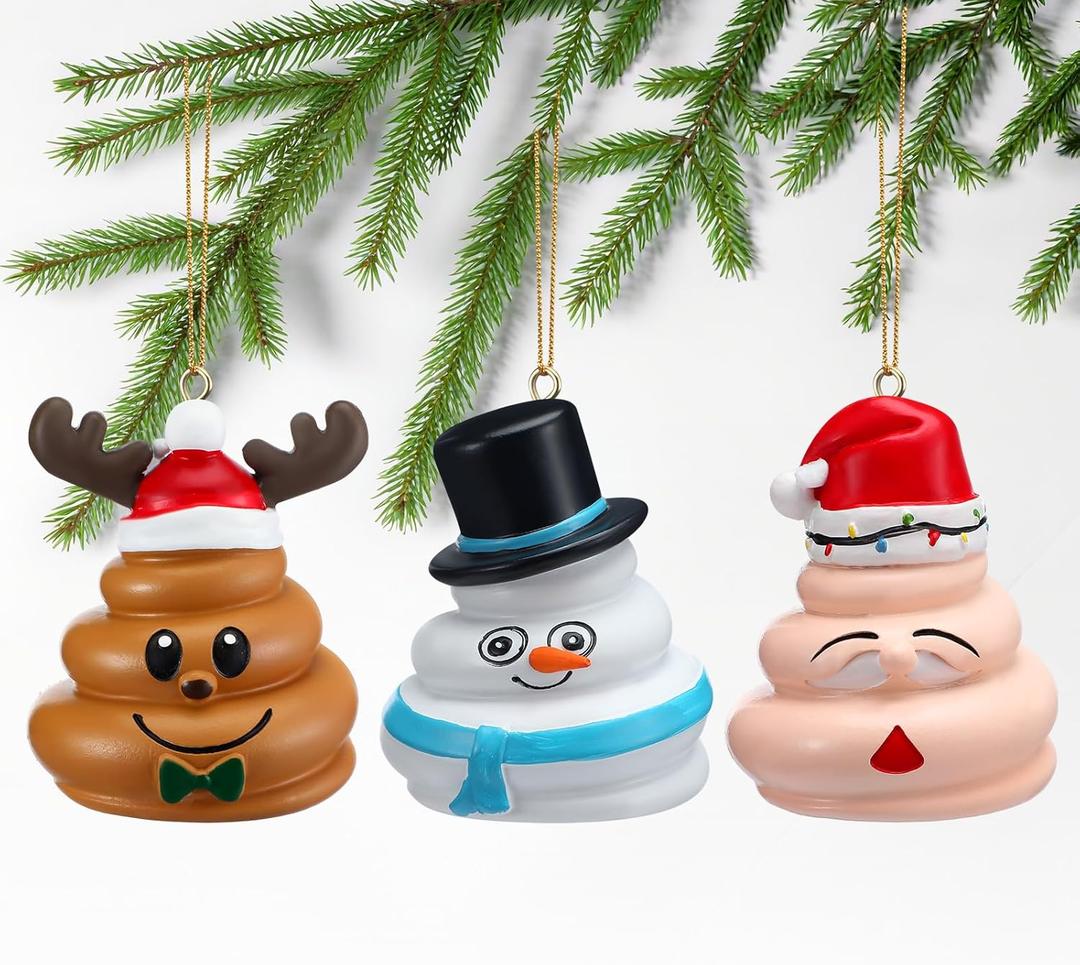 3 Pcs Funny Christmas Poop Gag Gifts Ornaments Resin Santa Claus Snowman Poop Tree Ornaments 3 Styles Christmas Hanging Decor for Xmas Trees Holiday Party Gag Gifts (Assorted)