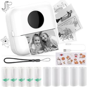 HuiJuKeJi Mini Sticker Printer Bluetooth Smart Pocket Inkless Thermal Printer with 11 Rolls Thermal Paper and Sticker for iOS&Android, Portable Receipt Printer for Photo Journal Notes Memo