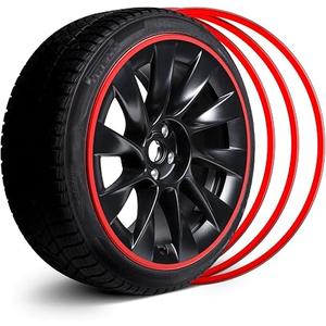 Automotive Alloy Wheel Rim Protector - Covering The Entire Rim of The Wheel hub - Strips for Curb Rash Prevention - Set of 4 Rim Protector Easy to Install(20'',Red)