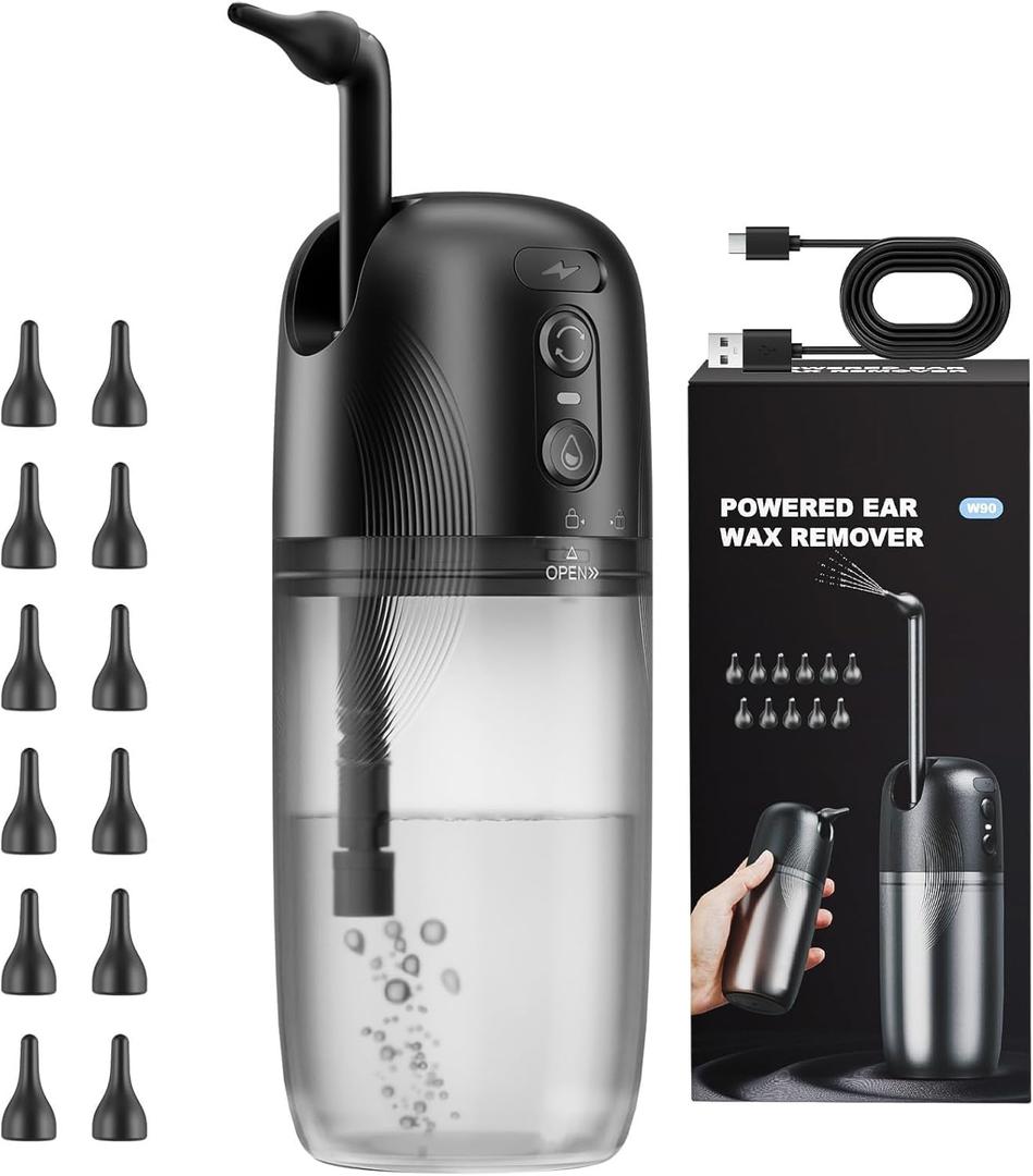 Electric Ear Wax Removal, Ear Cleaning Kit with Water Powered Ear Cleaner, Featuring 3 Pressure Settings and 12 Replacement Tips, Effective Ear Cleaning Tool