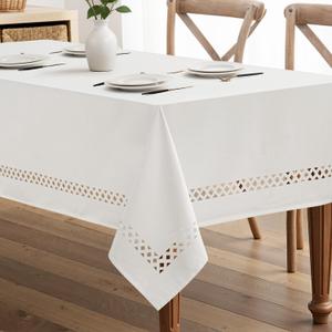 MIULEE White Rectangle Linen Polyester Tablecloth with Decorative Cutouts Spring Waterproof Stain Resistant & Shrink-Proof Table Cloth 60x120 inch Farmhouse Style for Dining Wedding and Outdoor
