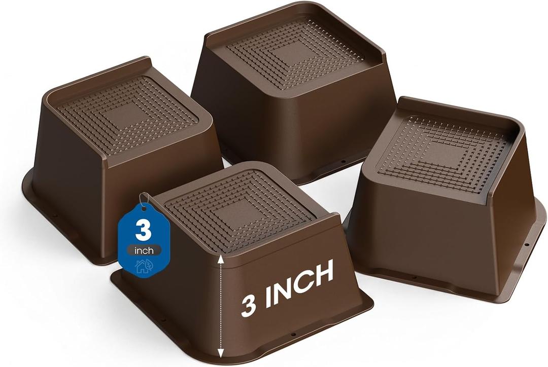 Bed Risers 2 inch, 3 inch, 4 inch, 6 inch or 8 inch Heavy Duty Furniture Risers, Up to 6000 Lbs L Shaped Design Bed Lifts Blocks for Couch Desk Sofa Table (Dark Brown 4 Pack, 3 Inch)