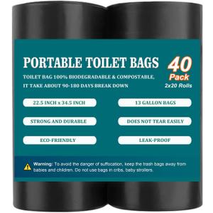 2 x 40 PCS 13 Gallon Portable Toilet Bags for Camping, Biodegradable Trash bags - 1 Mills Thickened Waste Bag, Camping Poop Bag for Trash Lawn, Leaf Yard, Home, Travel, Outdoor