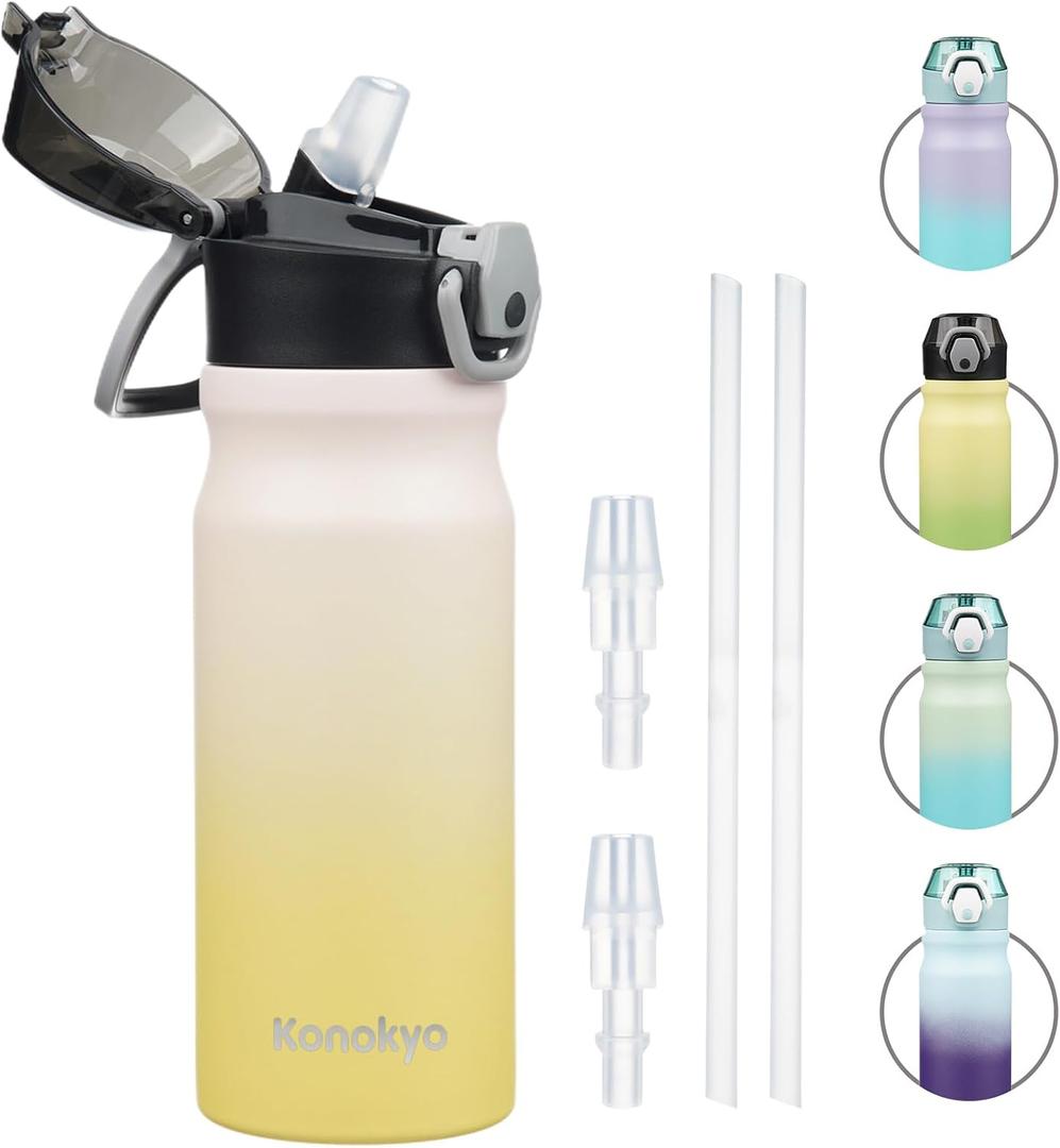 Konokyo 18 oz Insulated Water Bottle with Straw Lid, Stainless Steel Vacuum Sports Water Bottle, Leak-Proof Reusable Metal Flask with Carry Loop, BPA-Free Travel Bottle for Gym, School, Office