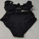 Tempt Me Women's Vintage Swimsuits Pure Black Retro Halter Ruched High Waist Bikini with Bottom M