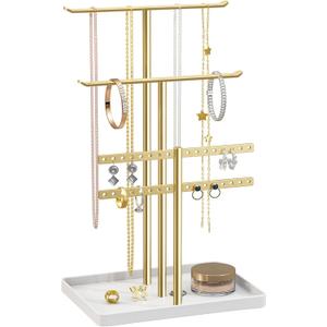pickpiff Jewelry Stand Holder Organizer: 14.5" Sturdy Hanger for 80 Pcs Jewelry, Gift for Women, Gold Jewlery Tower for Necklace, Earring, Bracelet