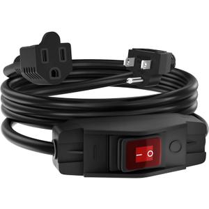 Joinfworld Switched Extension Cord 8 Ft Outdoor 14AWG 3 Prong Extension Cord with Switch On/Off 15A 125V Waterproof Lighted Inline Power Switch for Electrical Equipment