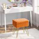 Greenstell Vanity Stool Chair Faux Fur with Storage, 15.7"L x 11.8"W x 19.4"H Soft Ottoman 4 Metal Legs with Anti-Slip Feet, Furry Padded Seat, Modern Multifunctional Chairs for Makeup, Bedroom,Orange
