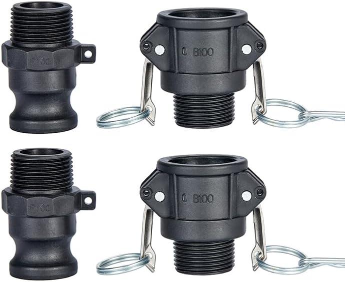 2 pcs Polypropylene Camlock Fittings (1 part B Female Coupler x Male End) Cam and Groove Hose Fittings + 2 pcs PP Cam Lock Fitting (1 part F Male adapter x Male End)