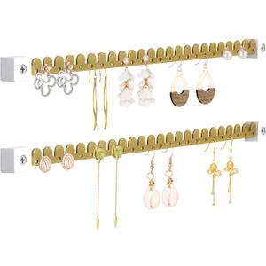 Earring Organizer Wall Mounted 2 Pack Earring Holder Hanging Jewelry Organizer Display for Stud/Hoop/Dangle Earring Necklace Bracelet Ring (Gold)
