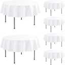 Round Vinyl Tablecloth with Flannel Backing-6 Pack White 60 Inch Waterproof Table Cloths Plastic Table Sheets-Wipeable Spillproof PEVA Oilcloth Covers for Picnic Party Camping Dining