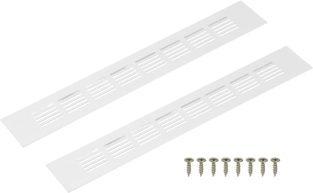 uxcell Rectangle Ventilation Grille, Aluminum Alloy Mesh Air Vent Cover Louvered Ventilation Cover with Mounting Screws for Cabinet Wardrobe Shoe Closet (350x50mm/14"x2", White)