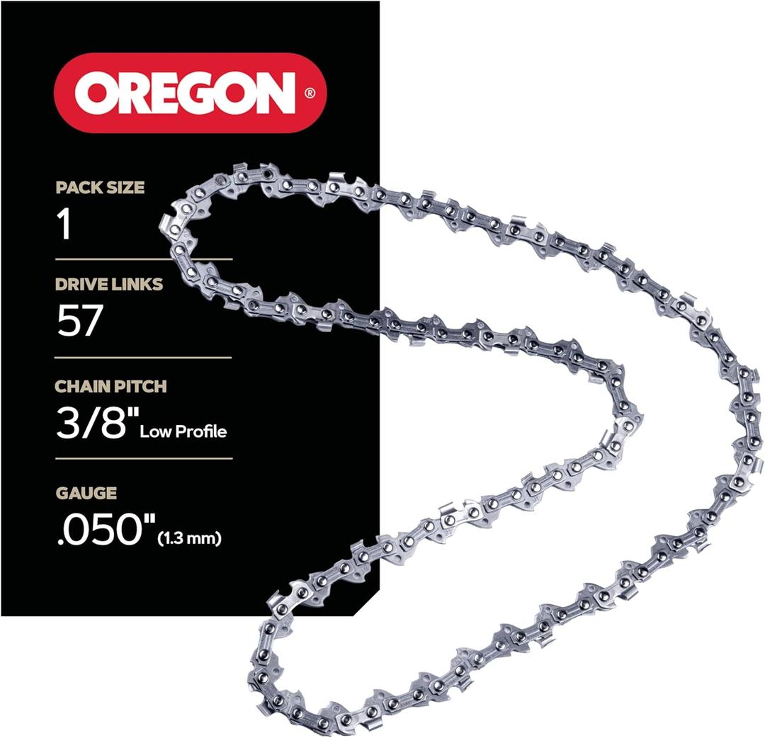 Oregon Chainsaw Chain 3/8" LP Pitch, .050" (1.3 mm) Gauge for 16 Inch Bar, 57 Drive Links Low-kickback Replacement Saw Chain, Fits Cub Cadet, Echo, John Deere, Shindaiwa and more